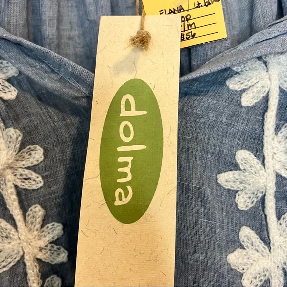 NWT DOLMA Floral Embroidered Blouse Blue with White Embroidery Size Small - Picture 8 of 12